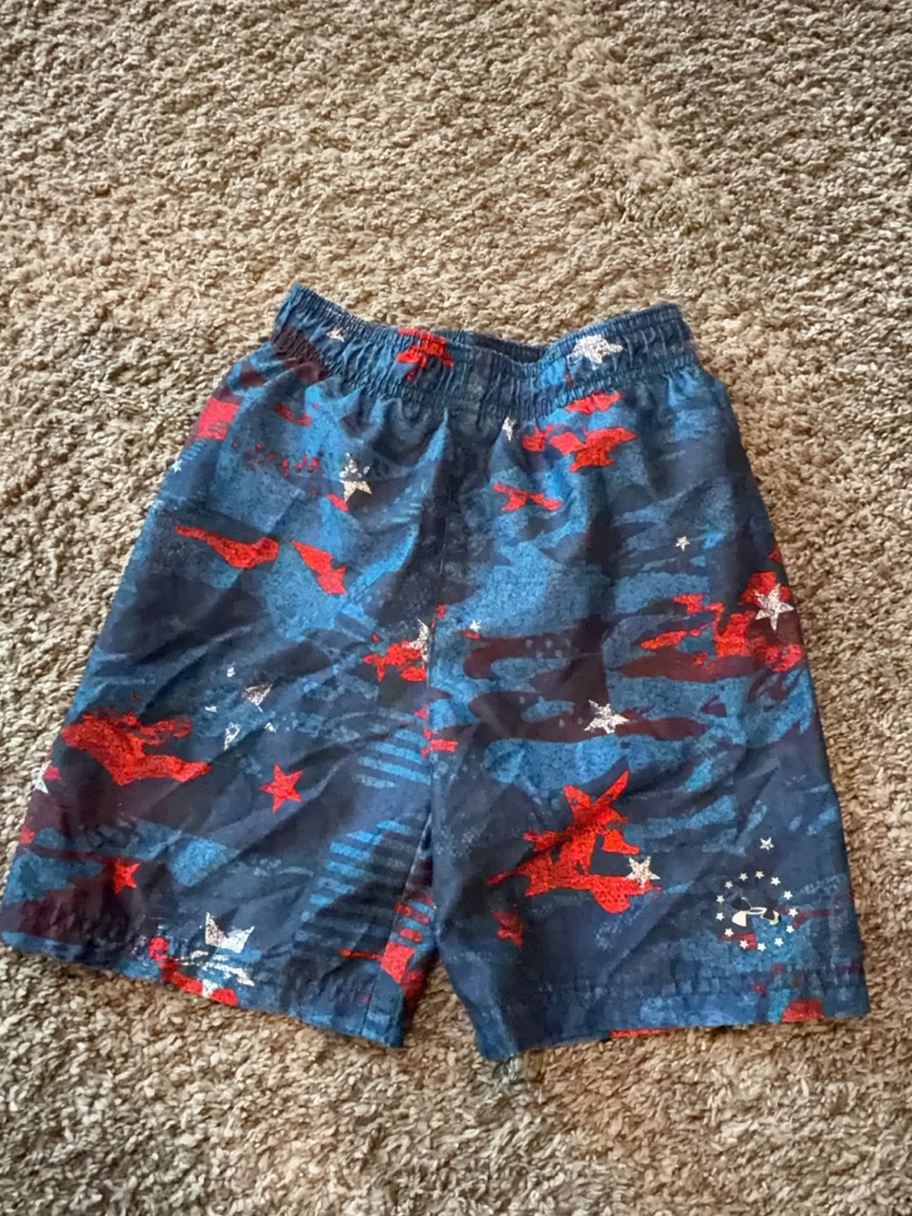Under Armour Navy Blue & Red Printed Swim Shorts
